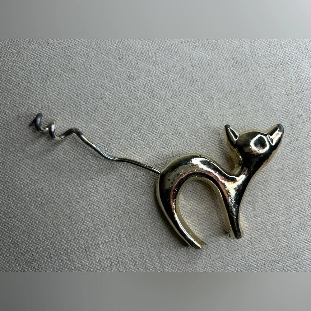 Vintage MCM Cat Kitten Wine Bottle Opener Corkscrew Bar Alcohol